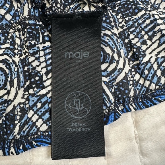 Maje 100% Viscose in Smocking Indigo Patterned With Long Sleeve Dress - Picture 16 of 16